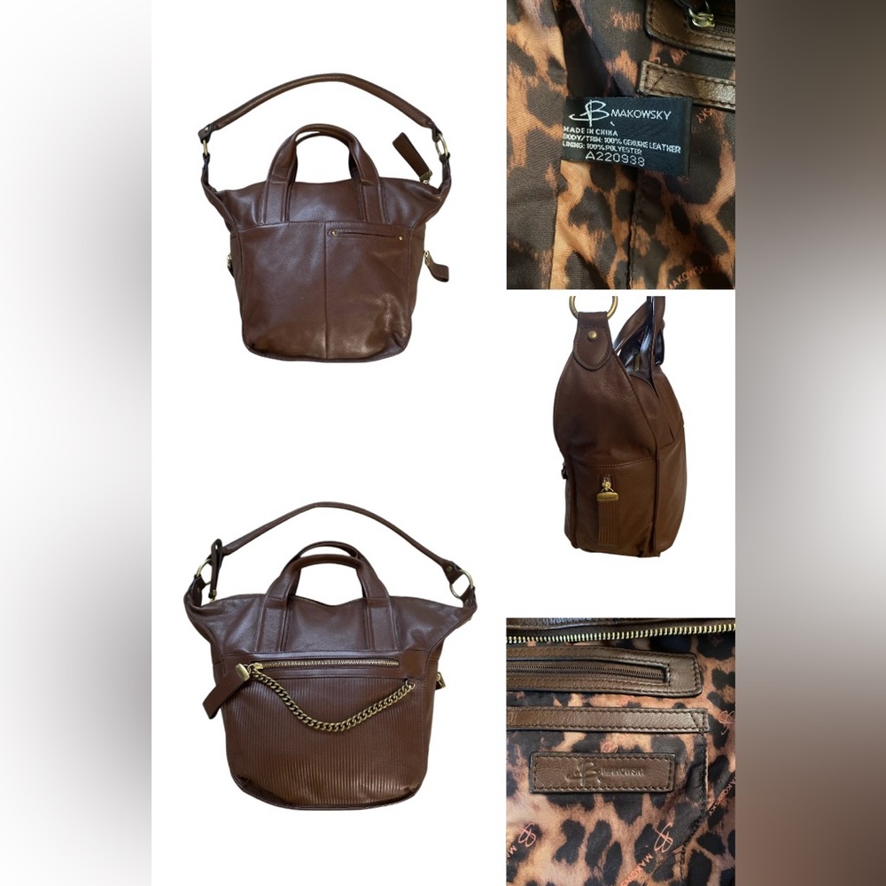 B. Makowsky Brown Leather Women’s tote bag shoulder bag
